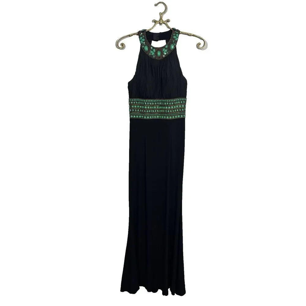 Sherri Hill | Dresses | Sherri Hill Formal Jersey Knit Black Maxi Dress  With Hand Beading Size 4 | Poshmark